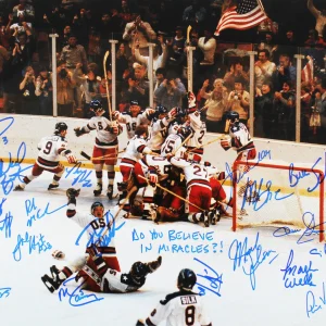 1980 USA Hockey 19 Sigs Craig, Eruzione, Broten Signed 16x20 Photo BAS Witnessed
