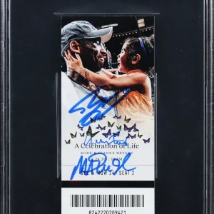 (3) Magic, Shaquille & West Signed Kobe Bryant COL Ticket Stub Auto 10! BAS Slab
