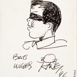 Bob Kane Bats Wishes '96 Authentic Signed 3x4 Robin Sketch BAS #AC33530

