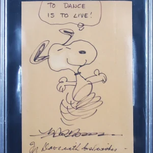 Charles Schulz Peanuts "Best Wishes" Signed 7x10 Drawn Snoopy Sketch BAS Slabbed

