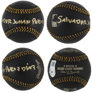 Royals Salvador Johan Perez DIaz Full Name Signed Black Oml Baseball BAS Witness