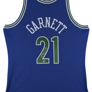 Timberwolves Kevin Garnett Signed Blue 1995-96 M&N HWC Jersey BAS Witnessed