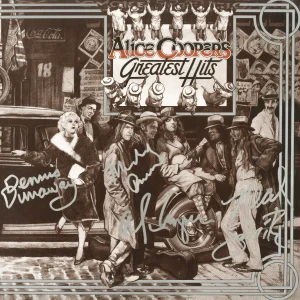 Alice Cooper Band signed Geatest Hit Vinyl Record, Alice,Bruce Neil Dennis ACOA