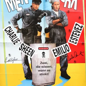 Men At Work Charlie Sheen/ Emilio Esteves AUTOGRAPHED 1990 German Poster ACOA

