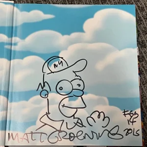 MATT GROENING SIGNED AUTOGRAPHED FAMILY HISTORY BOOK HOMEER SKETCH
