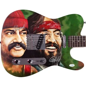 Cheech And Chong Autographed Graphics Photo Signed Guitar ACOA
