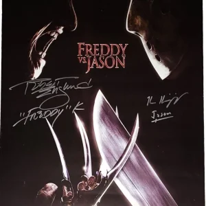 Freddy Vs Jason Robert Englund Kane Hodder Signed Poster Authentic Signing ASI
