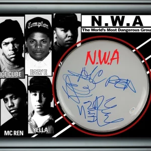 NWA N.W.A. Ice Cube DJ Yella MC Ren Signed DrumHead Drum Head Display ACOA