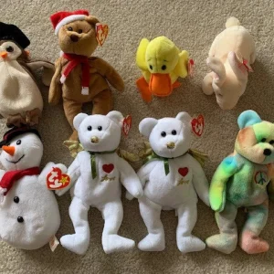 LOT OF 7 VINTAGE TY BEANIE BABIES WITH TAGS+BONUS PEACE+2 LOVE BEARS
