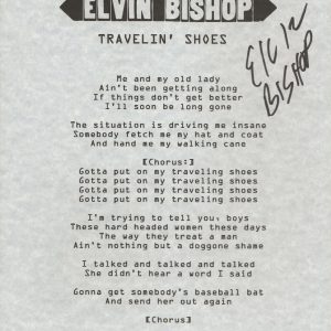 Elvin Bishop REAL SIGNED Travelin' Shoes lyric sheet COA Butterfield Blues
