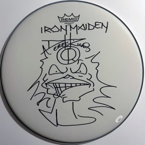 Iron Maiden Derek Riggs JSA Autograph Signed 16" Drum Head Original Sketch Eddie
