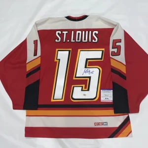 MARTIN ST. LOUIS SIGNED VINTAGE CCM CALGARY FLAMES #15 ROOKIE JERSEY PSA COA
