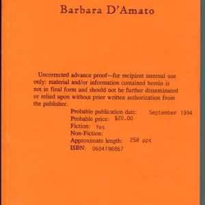 Barbara D'Amato Hard Case A Cat Marsala Mystery Signed Autograph ARC Book GA COA