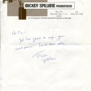Mickey Spillane Mike Hammer Mystery Pulp Author Signed Autograph Letter