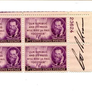 Peter Kann Journalist Author Signed Autograph Pulitzer Winner Stamp Plate Block