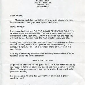 Avi The Barn Newbery Medal Award Children's Author Signed Autograph TSL Letter
