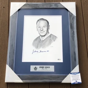 Johnny Bower Signed Toronto Maple Leafs Framed Matted Pencil Sketch Beckett COA
