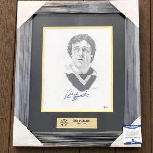 Phil Esposito Signed Boston Bruins Framed Matted Pencil Sketch Beckett COA