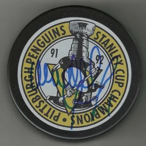 Wendell Young Signed 1992 Stanley Cup Pittsburgh Penguins Puck
