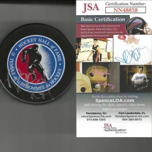 Rob Blake Signed Hockey Hall Of Fame Puck JSA COA Los Angeles Kings Avalanche