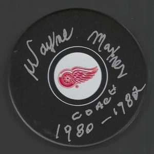 Wayne Maxner Signed & Inscribed Detroit Red Wings Puck
