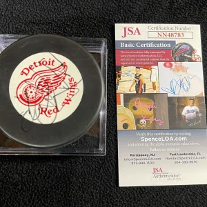 Viacheslav Fetisov & Stu Grimson Signed Detroit Red Wings Trench Puck JSA COA