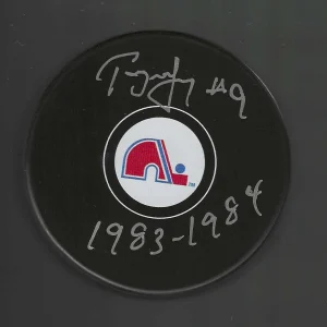 Tony McKegney Signed & Inscribed 1st Stint Years Quebec Nordiques Puck
