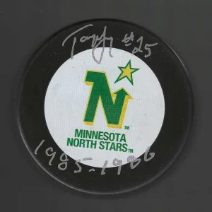 Tony McKegney Signed & Inscribed Minnesota North Stars Puck
