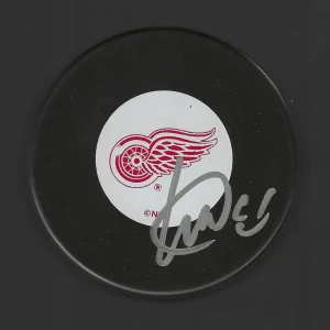 Dominik Kubalik Signed Detroit Red Wings Vintage Logo Puck

