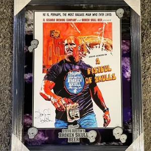 Stone Cold Steve Austin Signed Framed WWE Broken Skull Beer Lager Poster JSA COA
