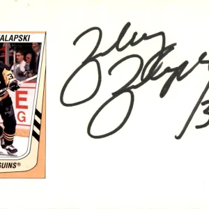 Zarley Zalapski Signed Pittsburgh Penguins Index Card W Pamnini Sticker Attached
