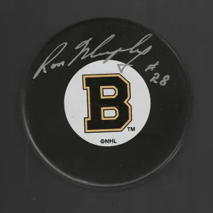 Ron Murphy Signed Boston Bruins Vintage Logo Puck Beckett COA