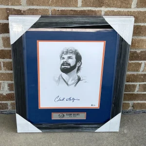 Clark Gillies Signed New York Islanders Framed Matted Pencil Sketch Beckett COA
