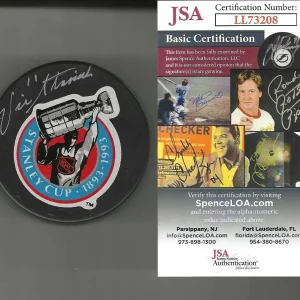 Vic Stasiuk Signed 1993 Stanley Cup Centennial Bettman Game Puck JSA COA