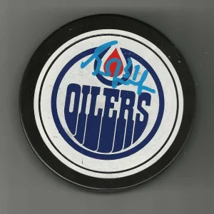 Grant Fuhr Signed Edmonton Oilers Vintage Canada Puck
