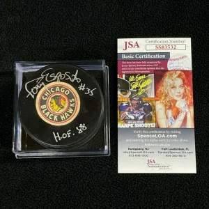 Tony Esposito Signed & Inscribed Chicago Blackhawks Viceroy Game Puck JSA COA
