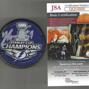 Yanni Gourde Signed Lightning 2020 Stanley Cup Puck JSA COA Seattle Kraken
