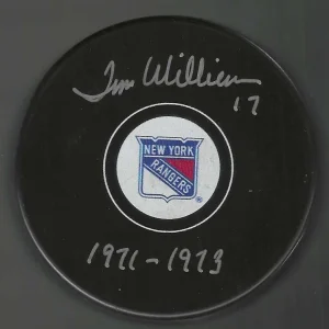 Tom Williams Signed & Inscribed New York Rangers Puck
