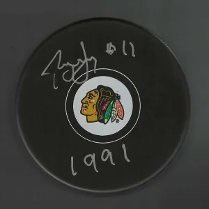 Tony McKegney Signed & Inscribed Chicago Blackhawks Puck
