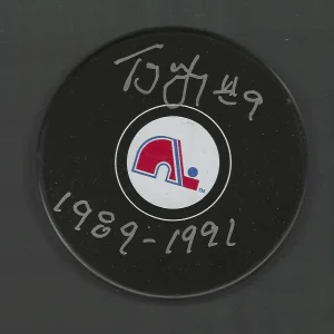 Tony McKegney Signed & Inscribed 2nd Stint Years Quebec Nordiques Puck
