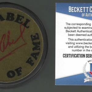 Sid Abel Signed Detroit Red Wings Hockey Hall Of Fame Puck Beckett COA
