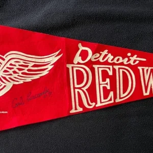 Carl Liscombe Signed Detroit Red Wings Vintage Pennant JSA COA
