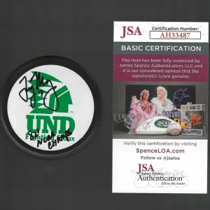 Troy Murray Signed & Inscribed North Dakota Fighting Sioux Puck JSA COA
