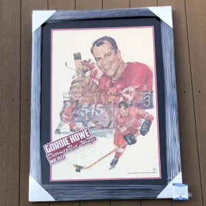 Gordie Howe Signed Framed & Matted Detroit Red Wings Lincoln Poster Beckett COA
