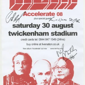 R.E.M. 11x17 Concert poster SIGNED by Michael Stipe, Peter Buck, Mike Mills ACOA