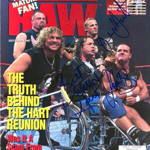 Davey Boy Smith Owen Hart Bret Hitman Hart SIGNED Photo JSA LOA British Bulldog