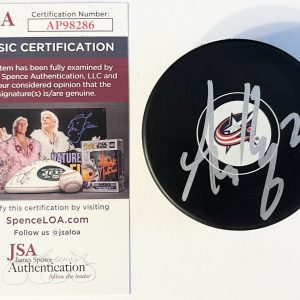 Adam Boqvist Signed Autographed Columbus Blue Jackets Logo Hockey Puck JSA