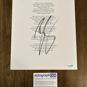 Brett Eldredge 'Beat Of The Music’ Signed Lyric Sheet Country Singer ACOA