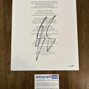 Brett Eldredge 'Drunk On Your Love’ Signed Lyric Sheet Country Singer ACOA
