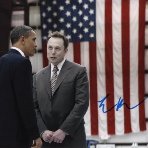 Elon Musk Tesla Signed Autograph 8x10 Photo w/ President Barack Obama JSA COA